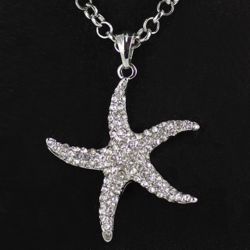 Silver-plated Pave Crystal Starfish Necklace